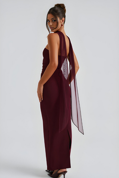 Women's Cocktail Strapless Maxi Bodycon Dress With Scarf