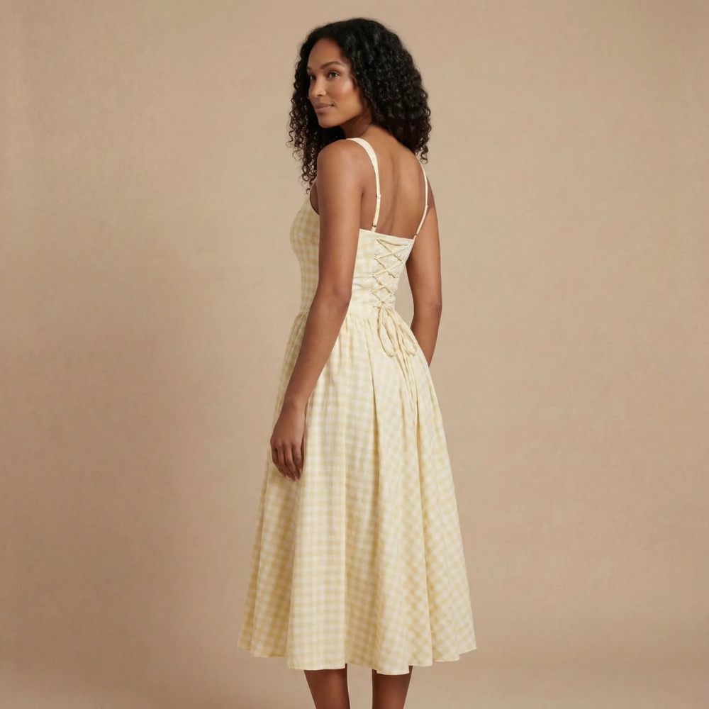 Women's Wedding Guest Gingham Square Neck Midi Dress - product image 4