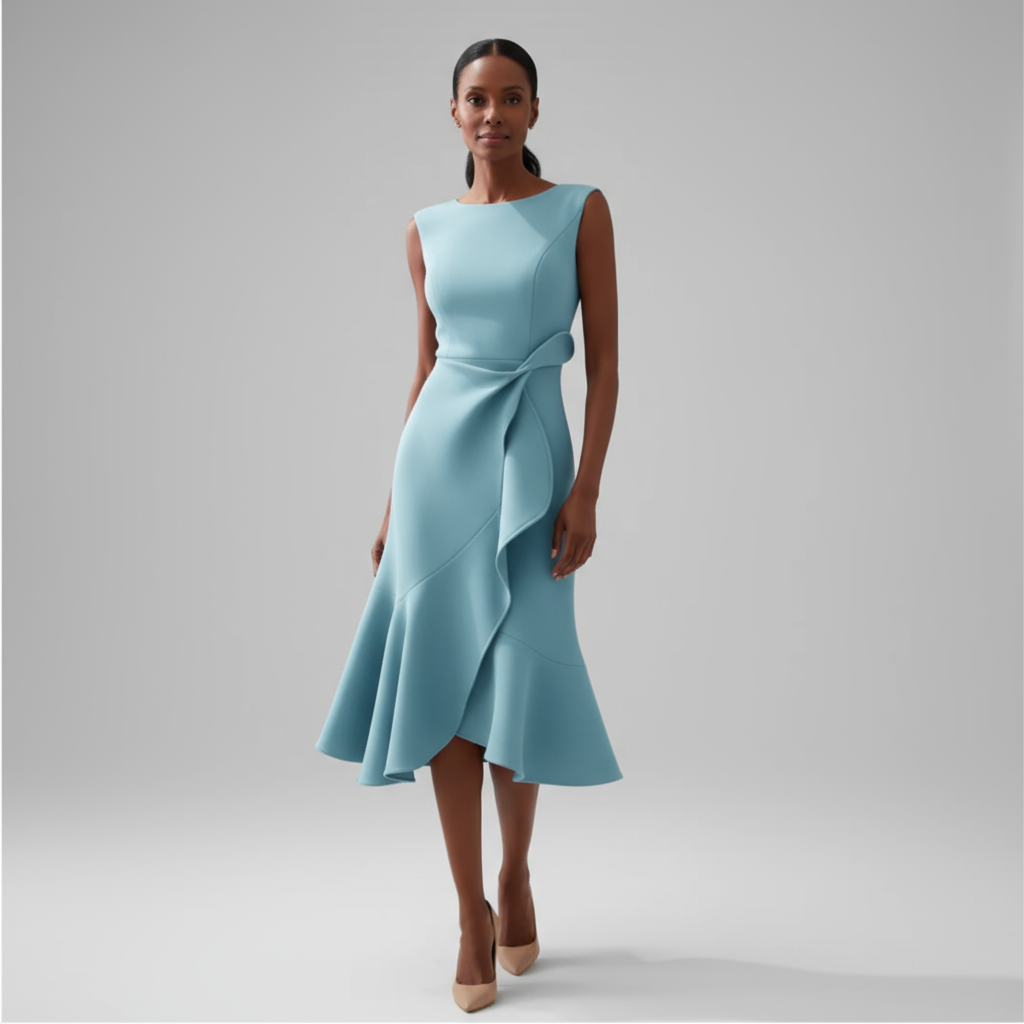 Women's Wedding Guest Draped Asymmetric Midi Dress