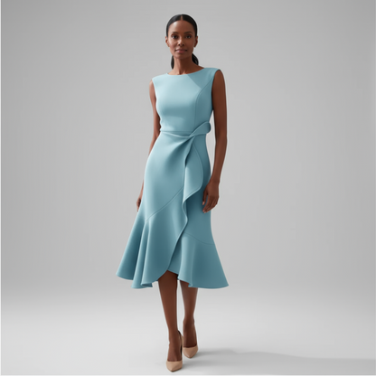 Women's Wedding Guest Draped Asymmetric Midi Dress