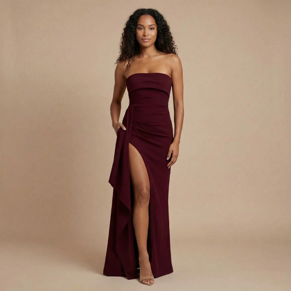 Women's Formal Strapless Ruched Thigh Split Maxi Dress - product image 6