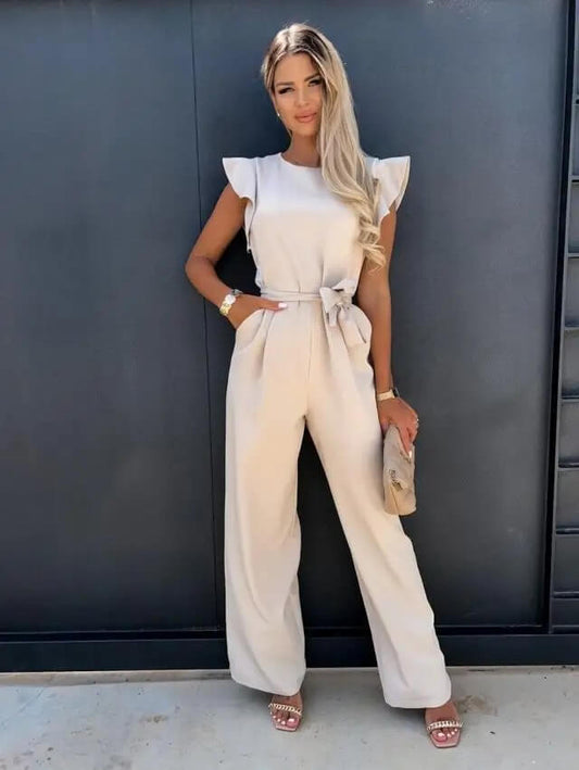 Women's Wedding Guest Ruffle Sleeve Wide Leg Jumpsuit