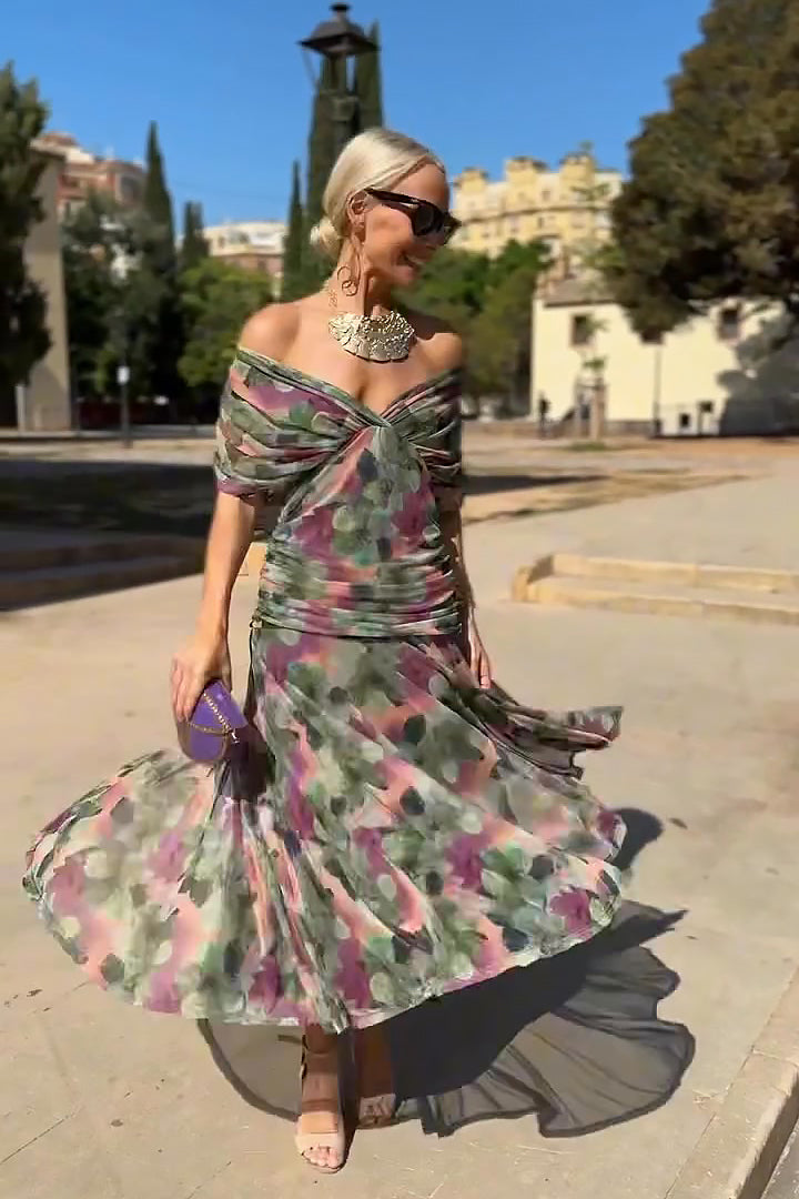 Women's Cocktail Off Shoulder Floral Maxi Dress