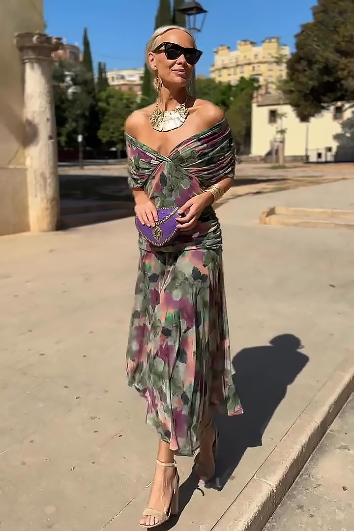 Women's Cocktail Off Shoulder Floral Maxi Dress