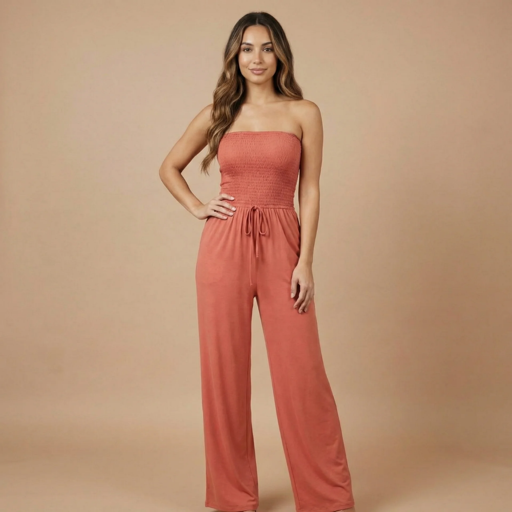 Women's Strapless Wide Leg Jumpsuit With Pockets - product image 4