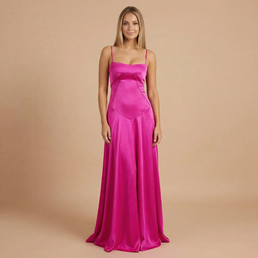 Women's Wedding Guest Satin Square Neck Maxi Dress - product image 4