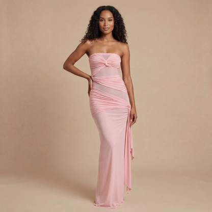 Women's Formal Strapless Ruched Maxi Dress with Mesh - product image 1
