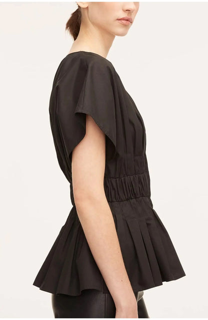 Women's Office Split Neck Pleated Peplum Blouse With Belt - product image 2