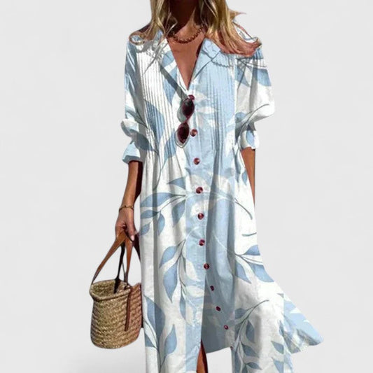 Women's Summer Floral Button Front Maxi Shirt Dress