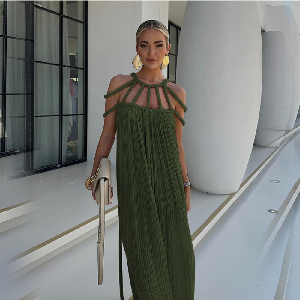 Women's Resort Maxi Cage Neck Column Dress with Belt - product image 4