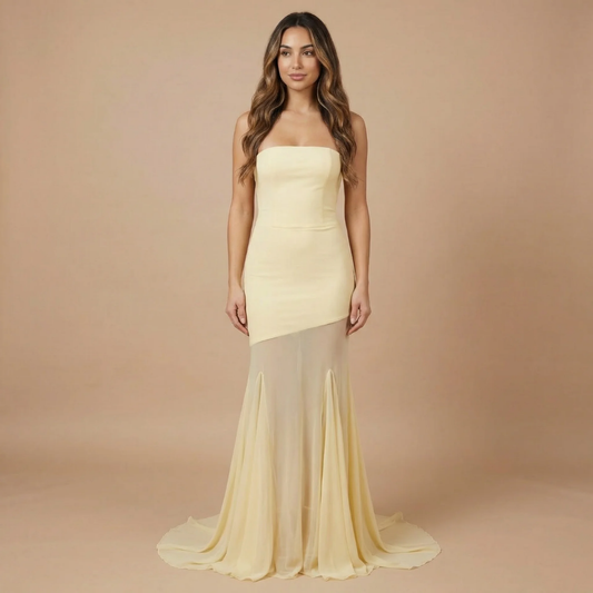 Women's Formal Strapless Maxi Dress With Sheer Mesh Skirt - product image 1