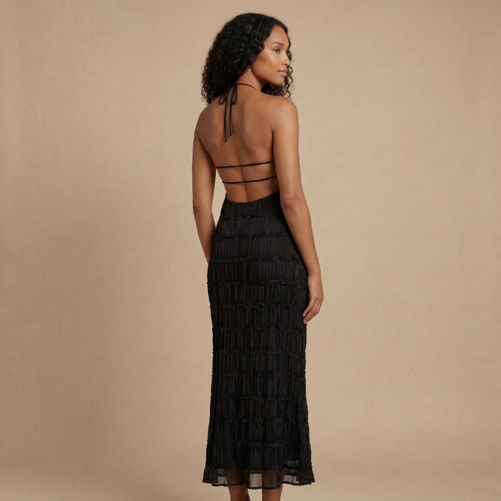 Women's Wedding Guest Halter Textured Maxi Dress - product image 4