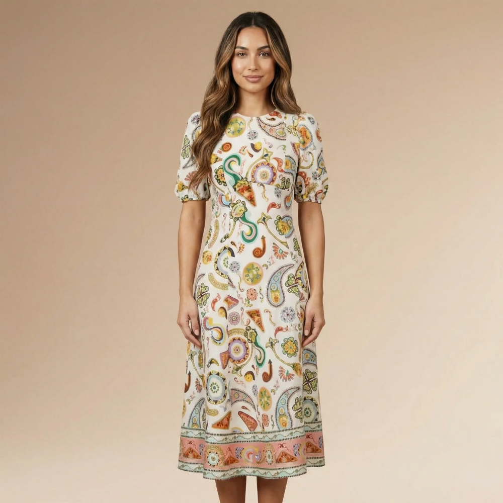 Women's Wedding Guest Paisley Puff Sleeve Midi Dress - product image 1