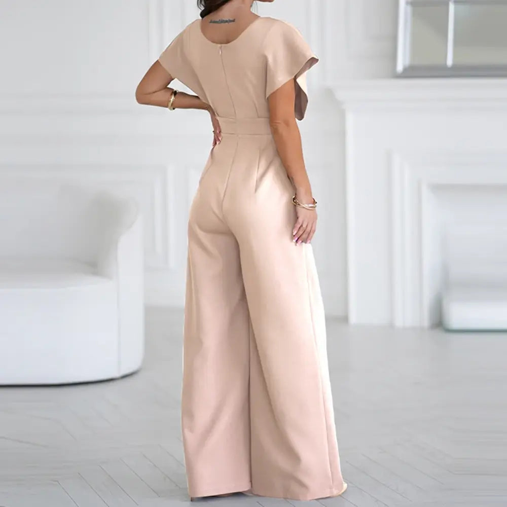Women's Cocktail Wide Leg V Neck Flutter Sleeve Jumpsuit