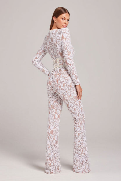 Women's Cocktail Sequin Lace Long Sleeve Wide Leg Jumpsuit - product image 9