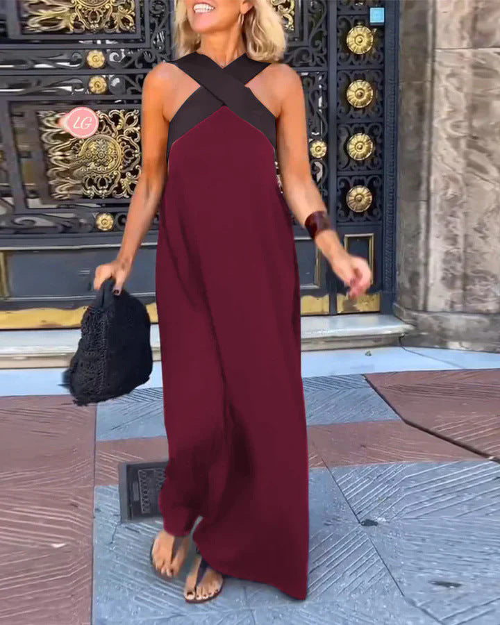 Women's Summer Cross Halter Sleeveless Maxi Dress