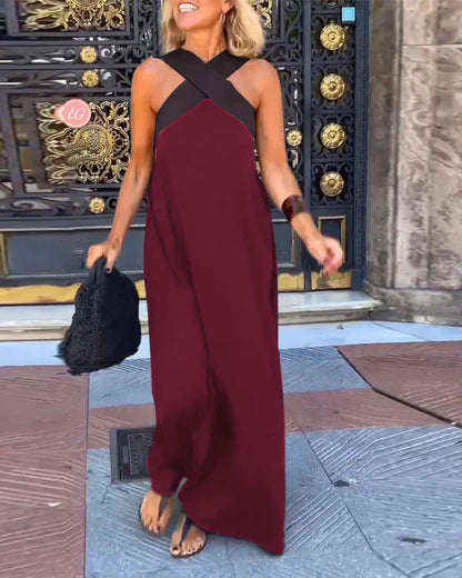 Women's Summer Cross Halter Sleeveless Maxi Dress