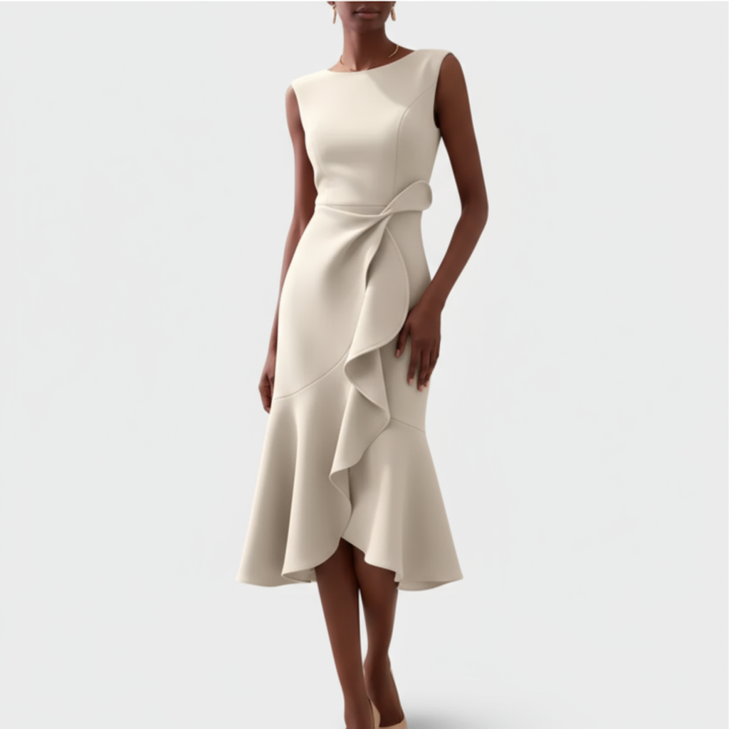 Women's Wedding Guest Draped Asymmetric Midi Dress