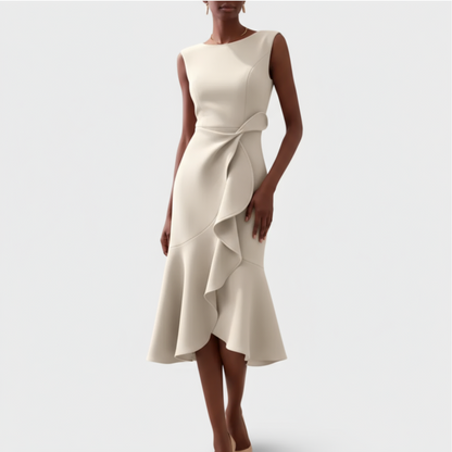 Women's Wedding Guest Draped Asymmetric Midi Dress