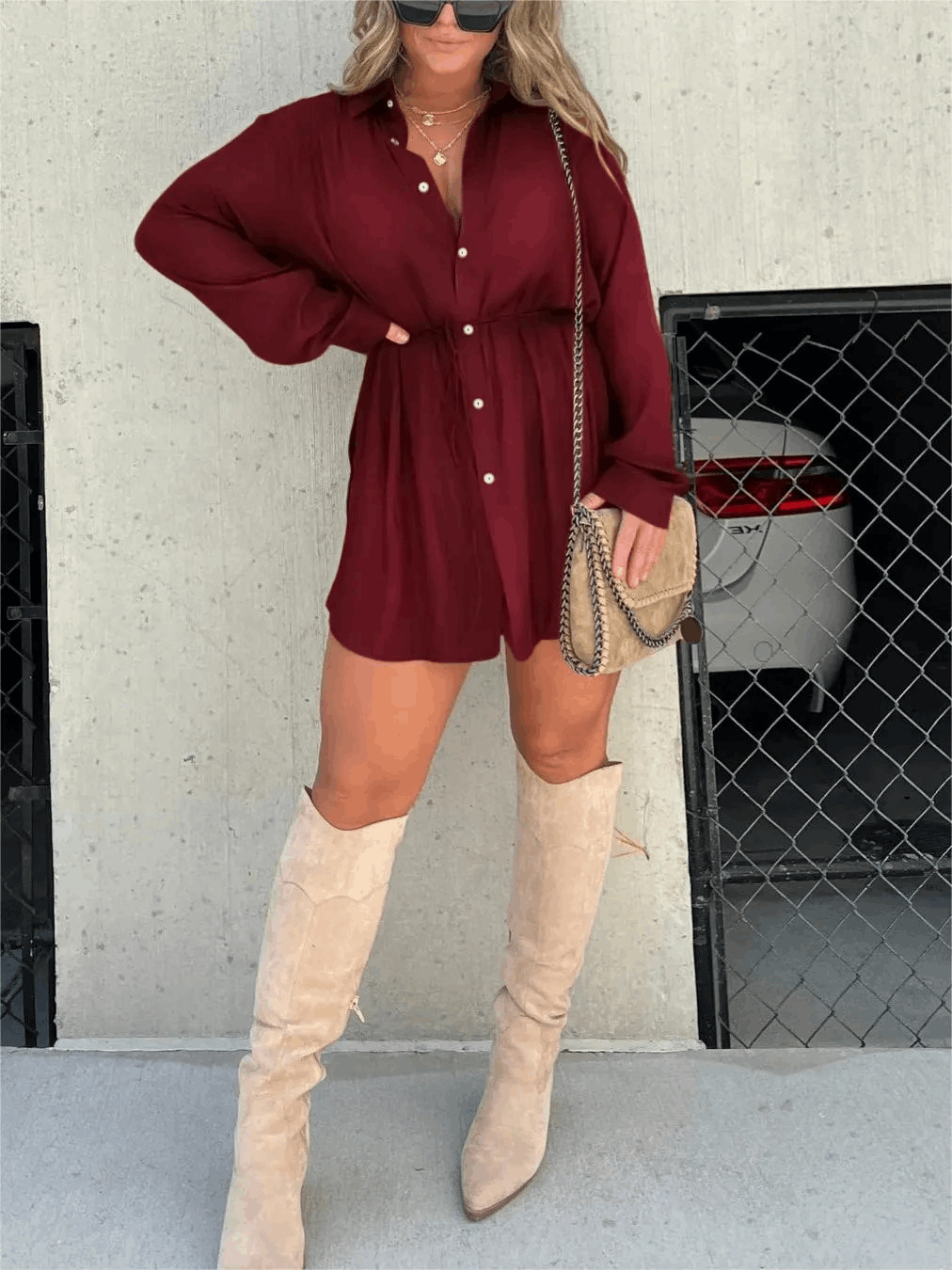 Women's Long Sleeve Button Front Shirt Romper - product image 2