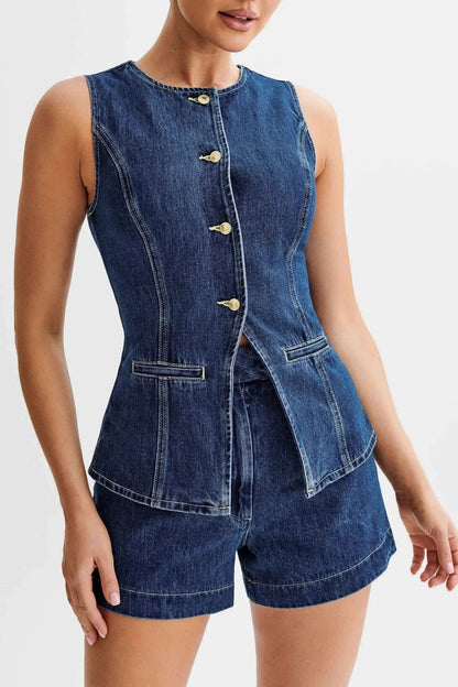 Women's Summer Sleeveless Denim Vest and Shorts Set - product image 9