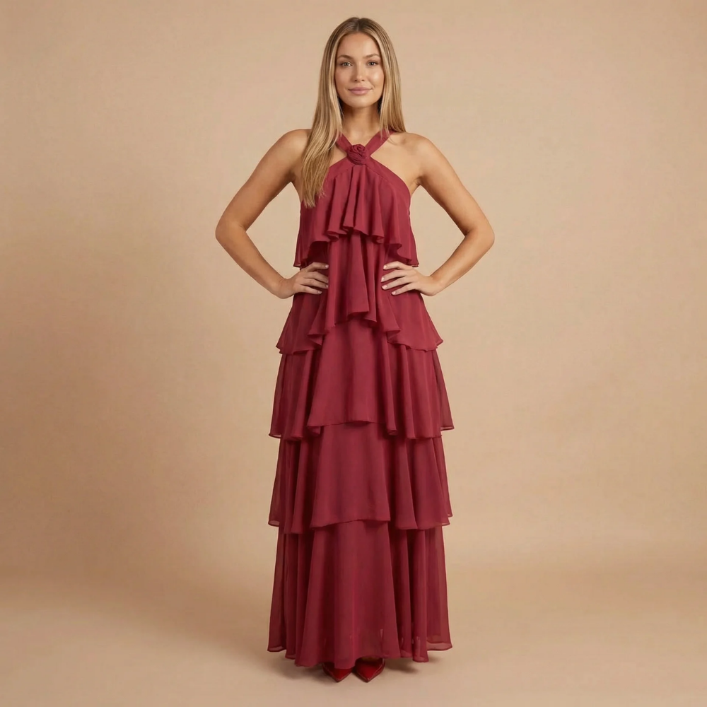 Women's Wedding Guest Halter Tiered Maxi Dress - product image 2