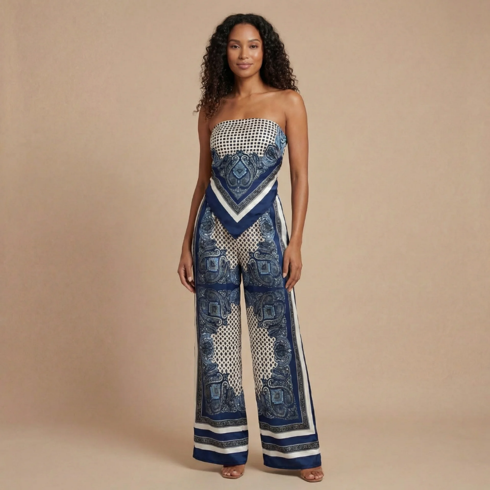 Women's Vacation Scarf Print Wide Leg Pants Set - product image 1
