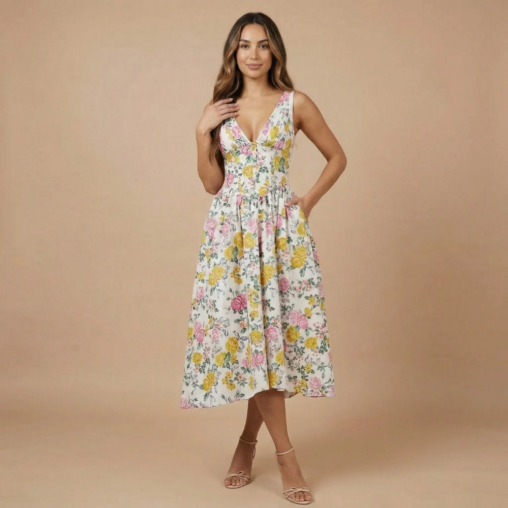 Women's Wedding Guest Floral V Neck Midi Dress - product image 2