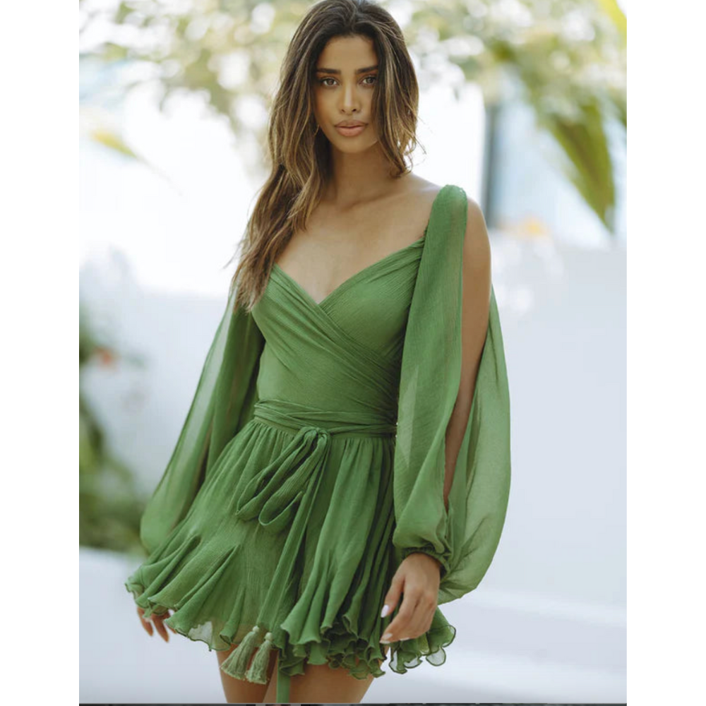 Women's Cocktail V Neck Mini Dress With Sheer Long Sleeves - product image 1