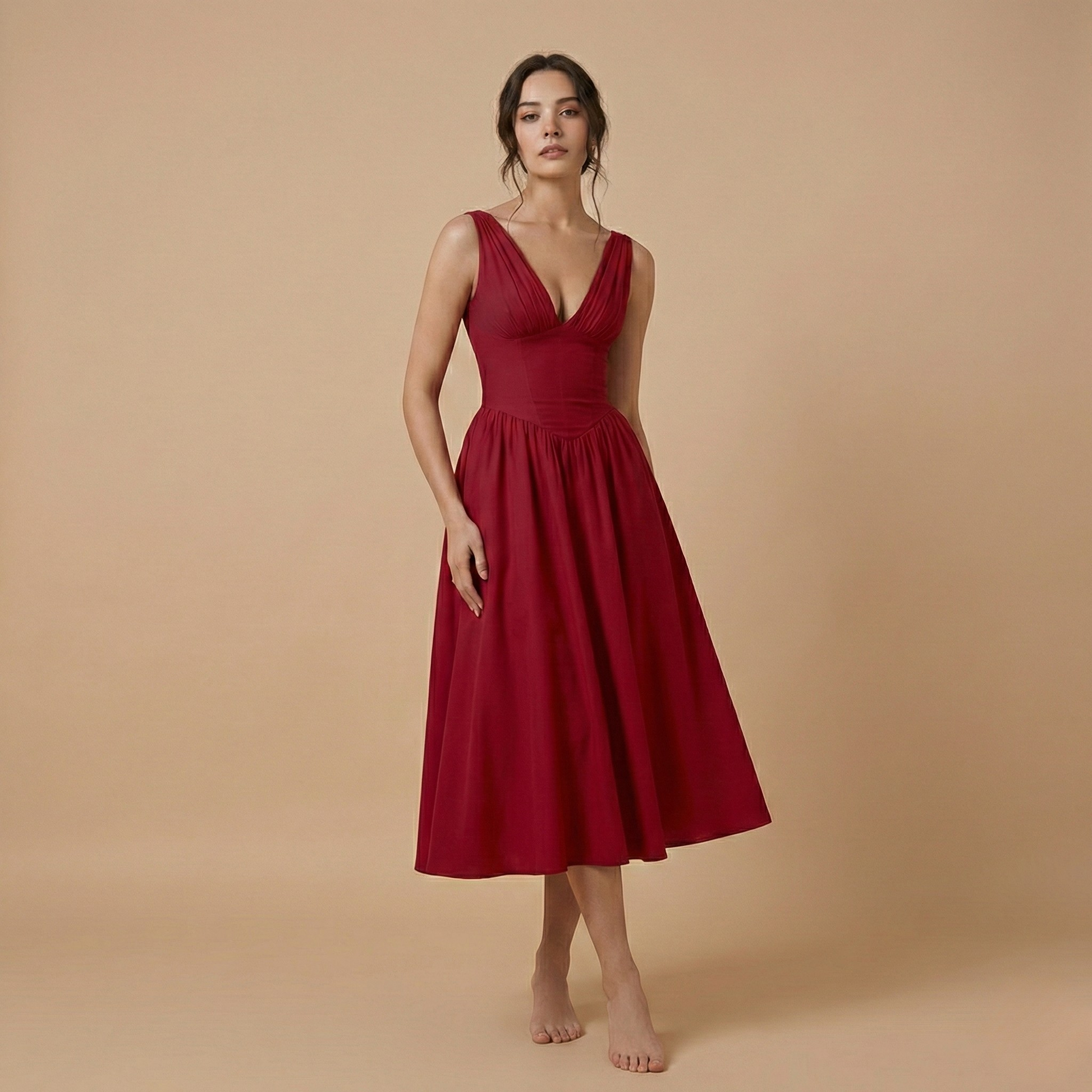 Women’s Deep V-Neck Midi Tank Dress - back view