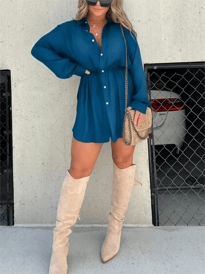 Women's Long Sleeve Button Front Shirt Romper - product image 8