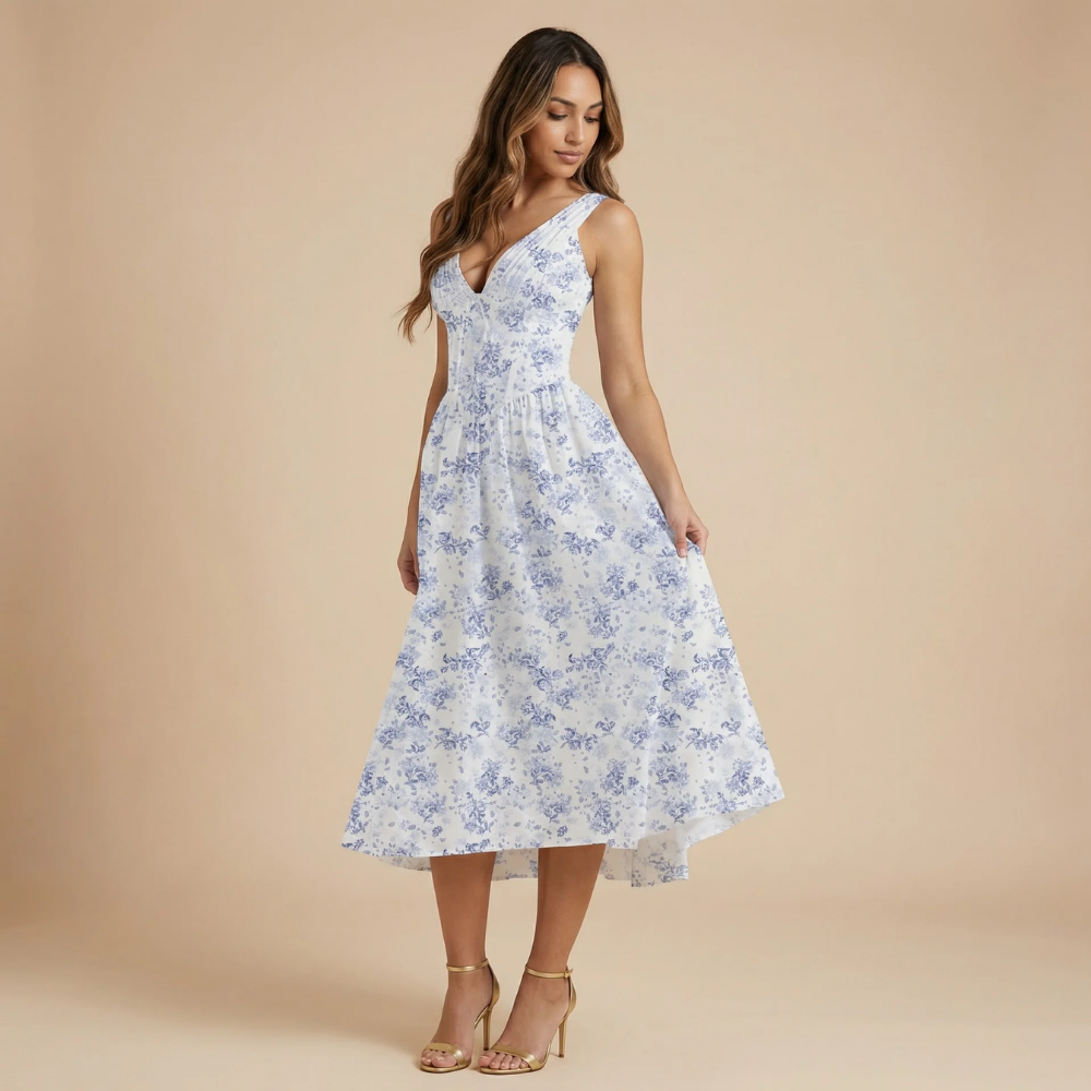 Women's Wedding Guest Floral V Neck Midi Dress - product image 3