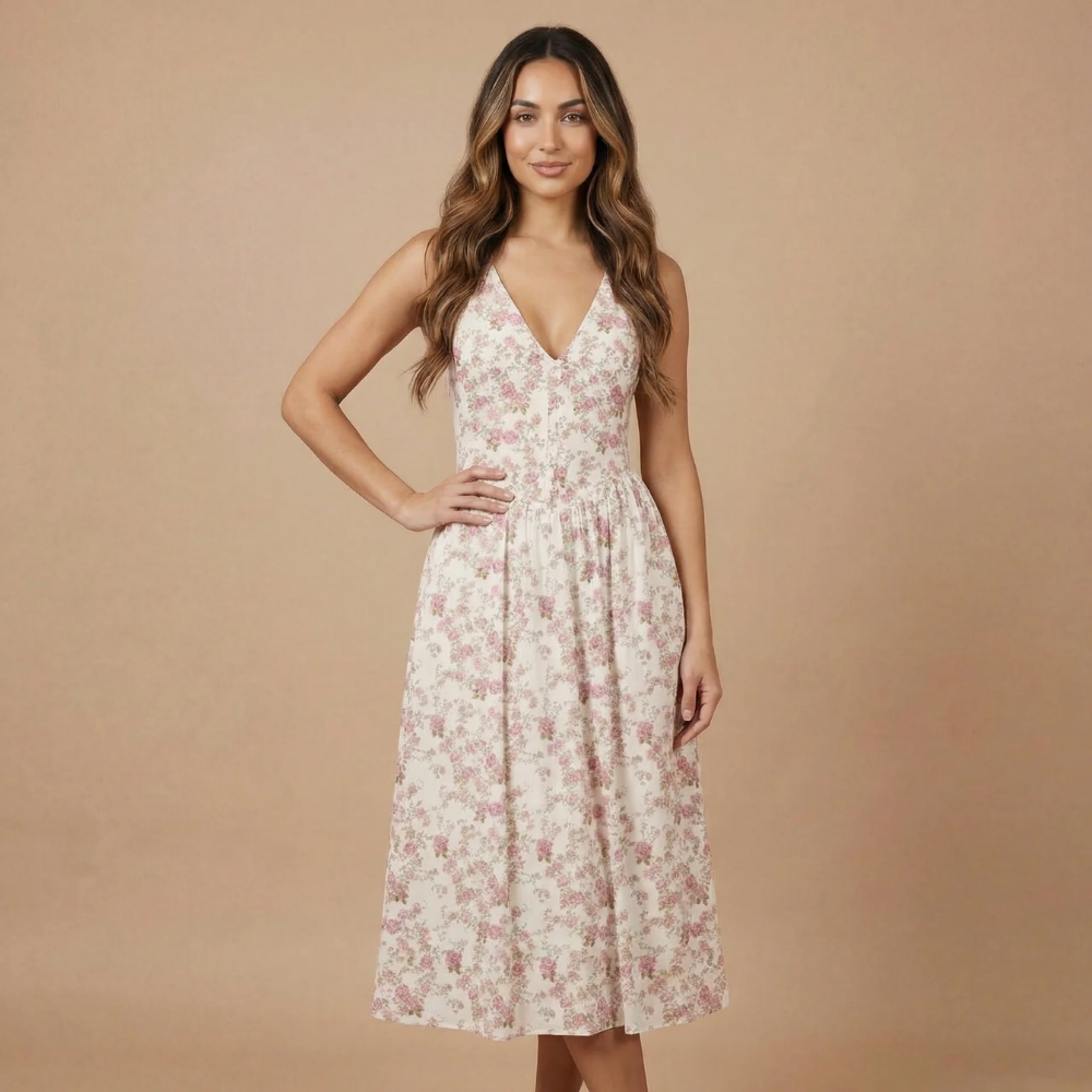 Women's Wedding Guest Floral V Neck Midi Dress - product image 4