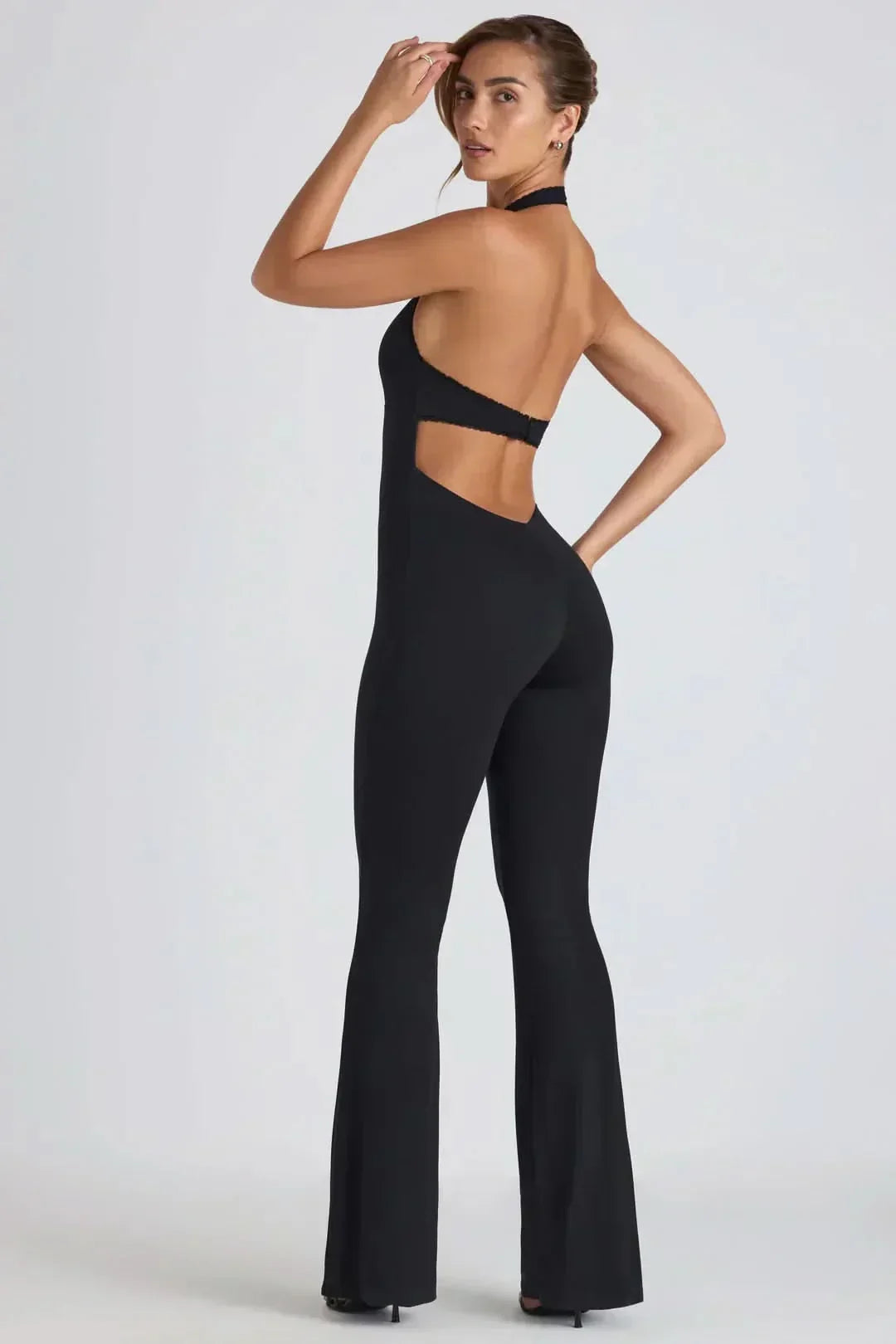 Women's Cocktail Halter V Neck Flared Jumpsuit - product image 6