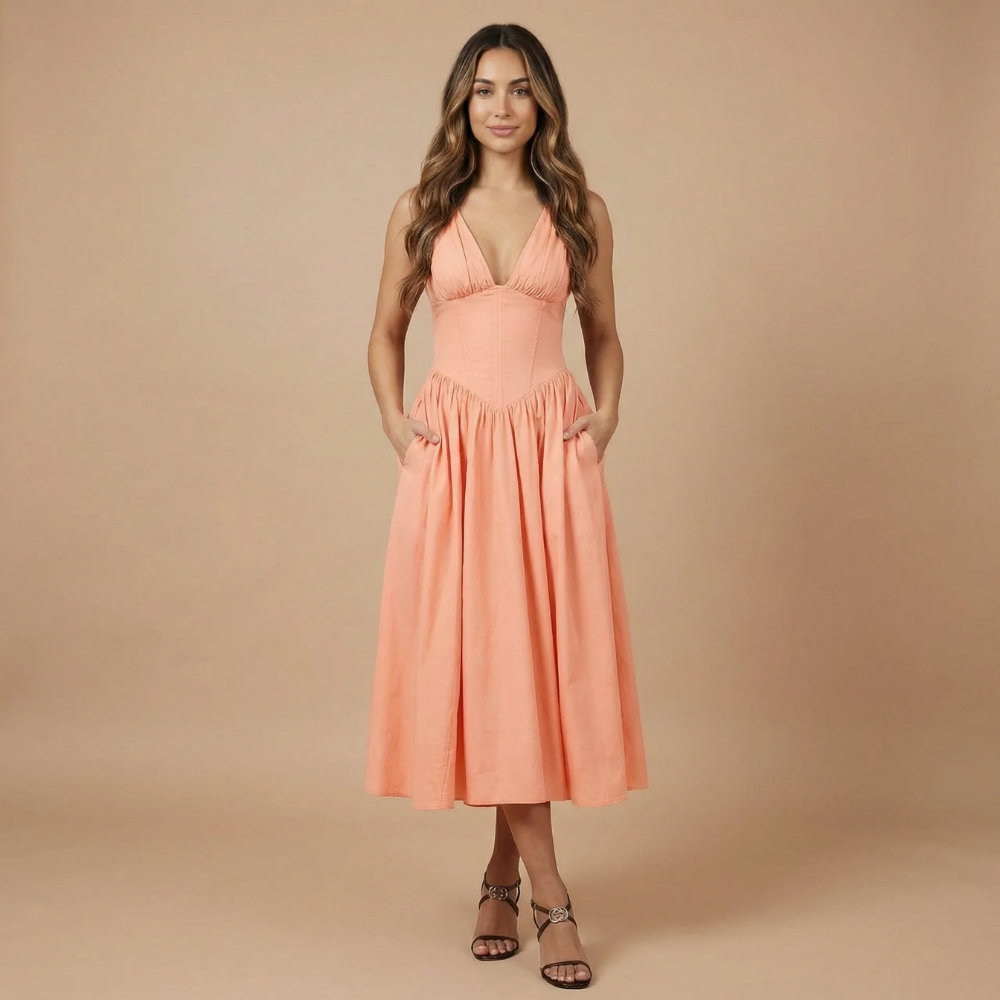 Women's Wedding Guest Floral V Neck Midi Dress - product image 5