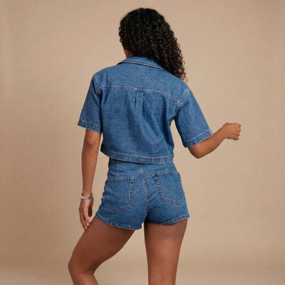 Women's Summer Denim Crop Top and Skort Set - product image 2