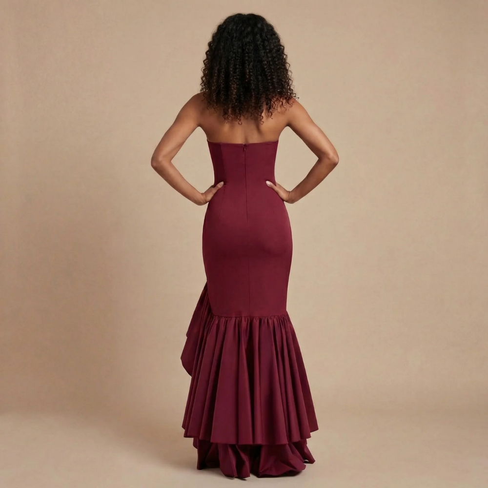 Women's Wedding Guest Strapless Ruffle Slit Maxi Dress - product image 5