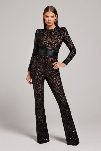 Women's Cocktail Sequin Lace Long Sleeve Wide Leg Jumpsuit - product image 1