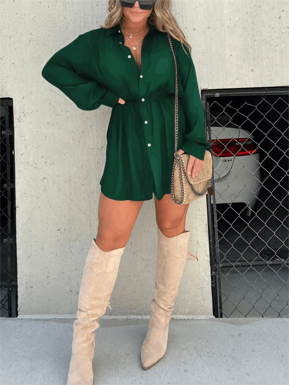 Women's Long Sleeve Button Front Shirt Romper - product image 3
