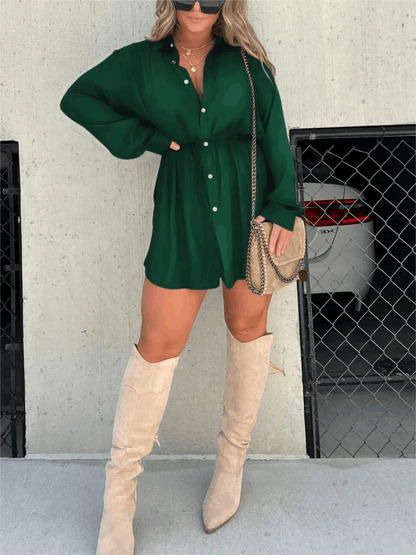 Women's Long Sleeve Button Front Shirt Romper - product image 3