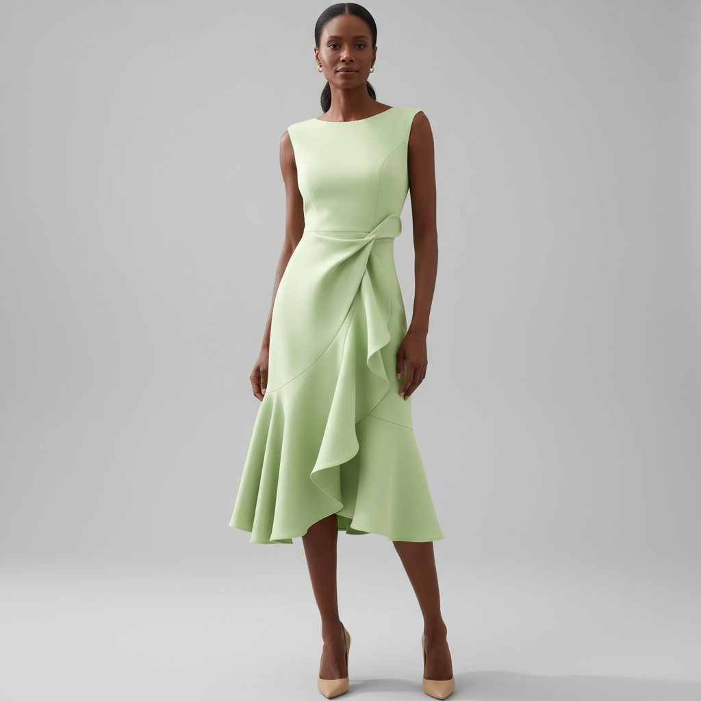 Women's Wedding Guest Draped Asymmetric Midi Dress