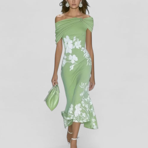 Women's Wedding Guest Floral Off Shoulder Midi Dress