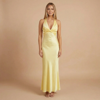 Women's Wedding Guest Halter V Neck Satin Maxi Dress - product image 1