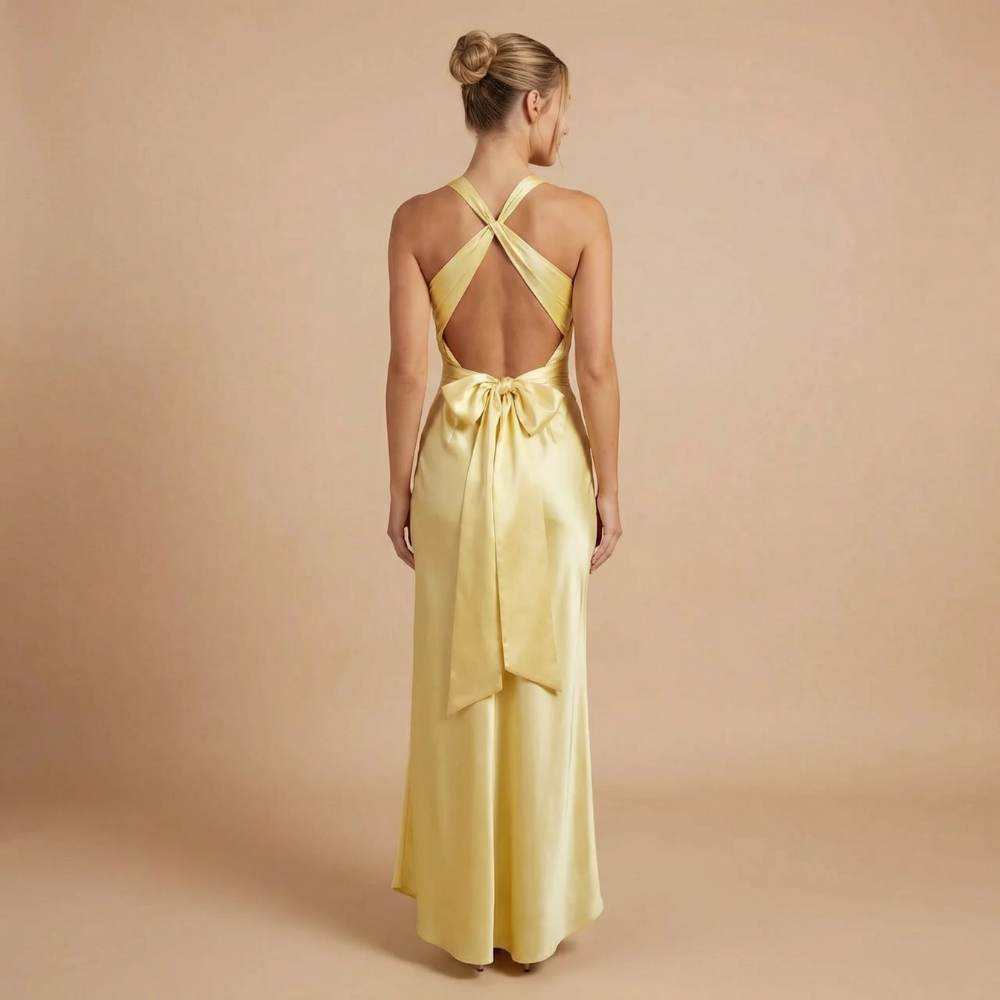 Women's Wedding Guest Halter V Neck Satin Maxi Dress - product image 4