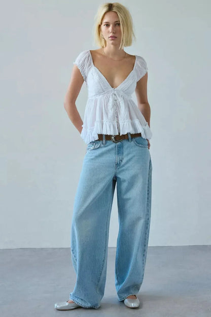 Women's Summer V Neck Button Front Peplum Blouse - product image 1