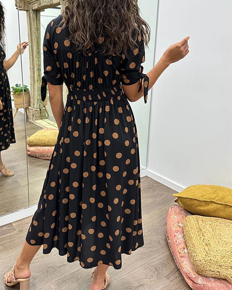 Women's Cocktail Polka Dot V Neck Midi Dress