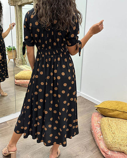 Women's Cocktail Polka Dot V Neck Midi Dress