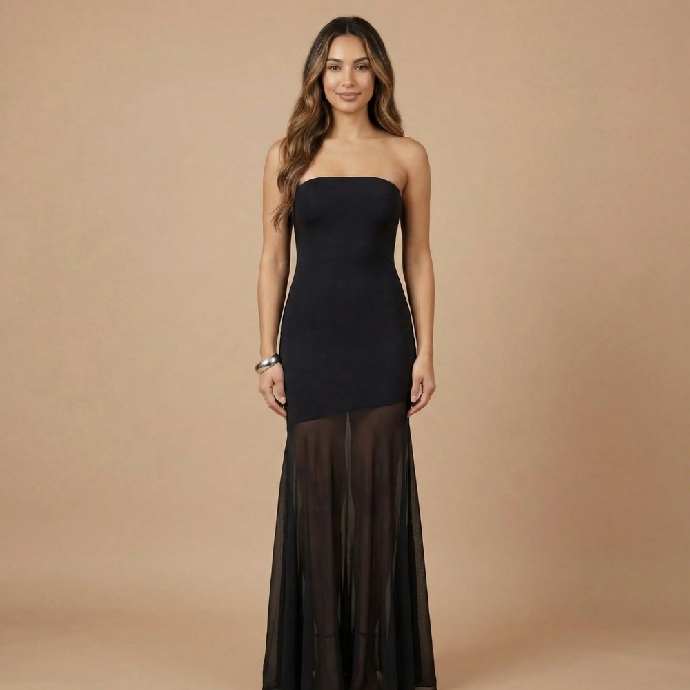 Women's Formal Strapless Maxi Dress With Sheer Mesh Skirt - product image 3