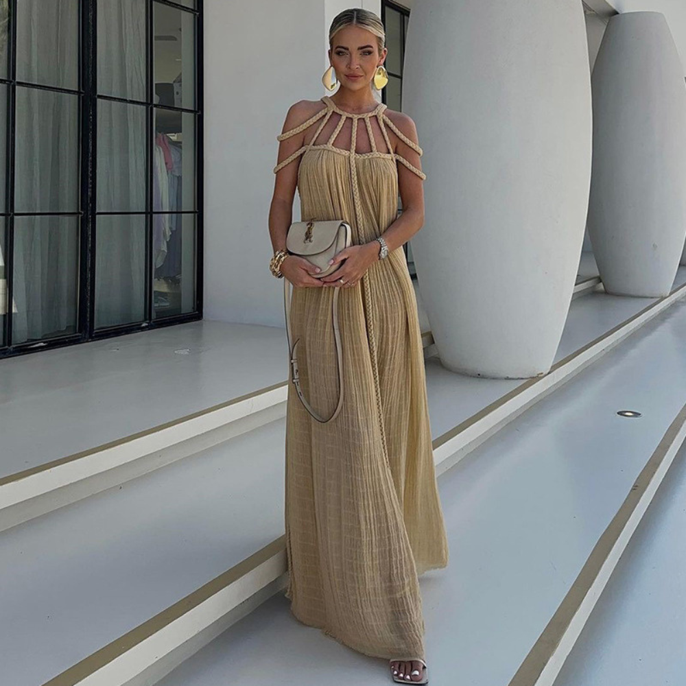 Women's Resort Maxi Cage Neck Column Dress with Belt - product image 2