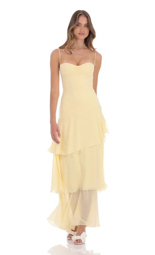 ruffle maxi dress wedding guest Ruffle Maxi L / Black
